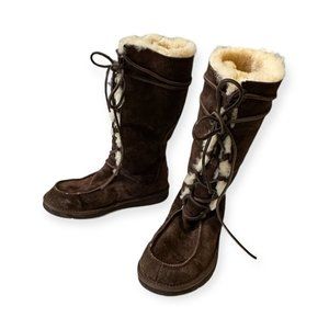 UGG Australia  Brown Suede Lace Up Shearling Fur Lined Boot,  Size 9